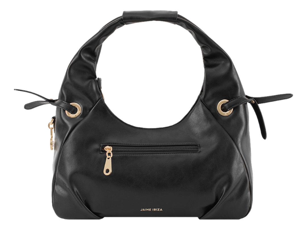 Bolsa hobo color negro con detalles dorados y asa superior de la marca Jaime Ibiza.