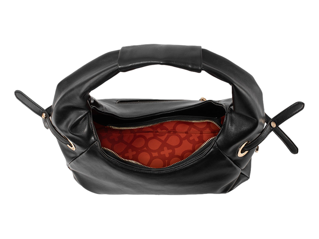 Bolsa hobo color negro con detalles dorados y asa superior de la marca Jaime Ibiza.
