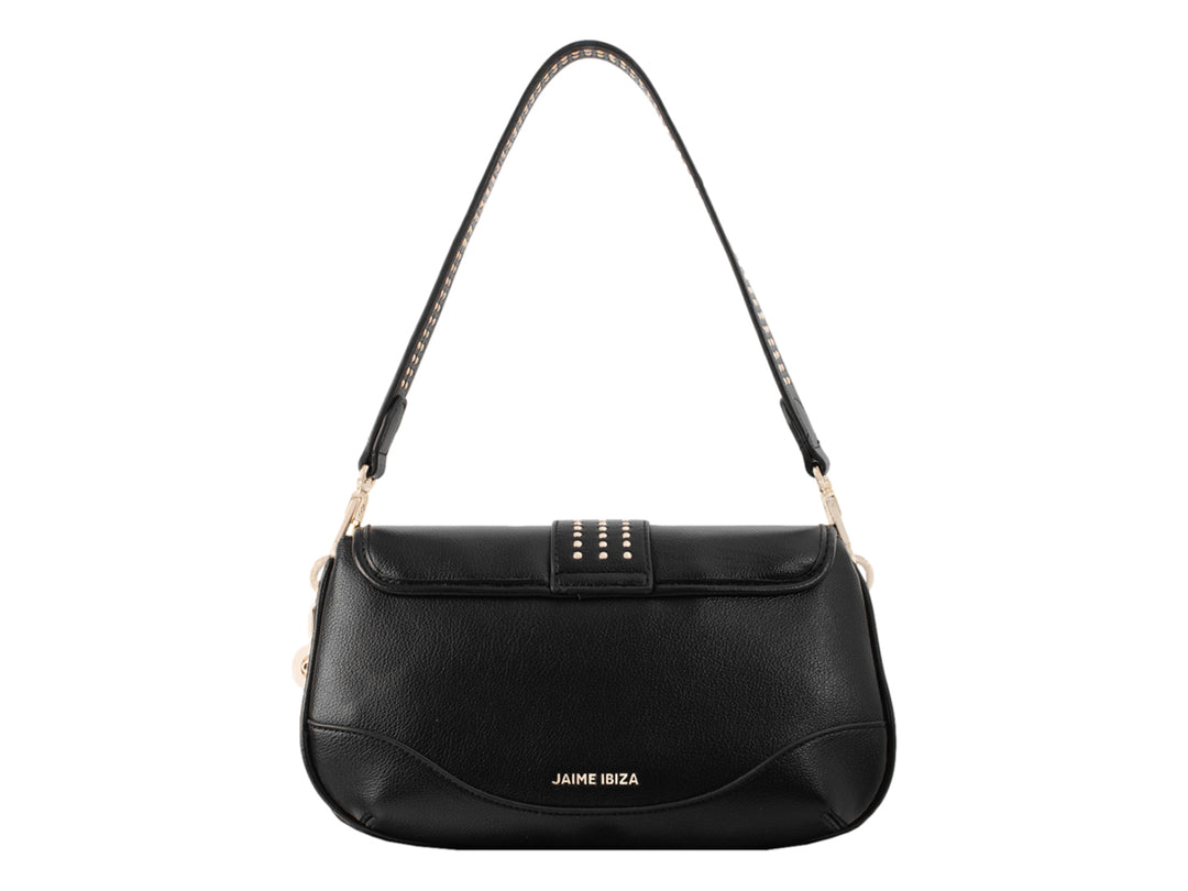Bolsa de hombro color negro de Jaime Ibiza con herrajes dorados y correa con diseño.