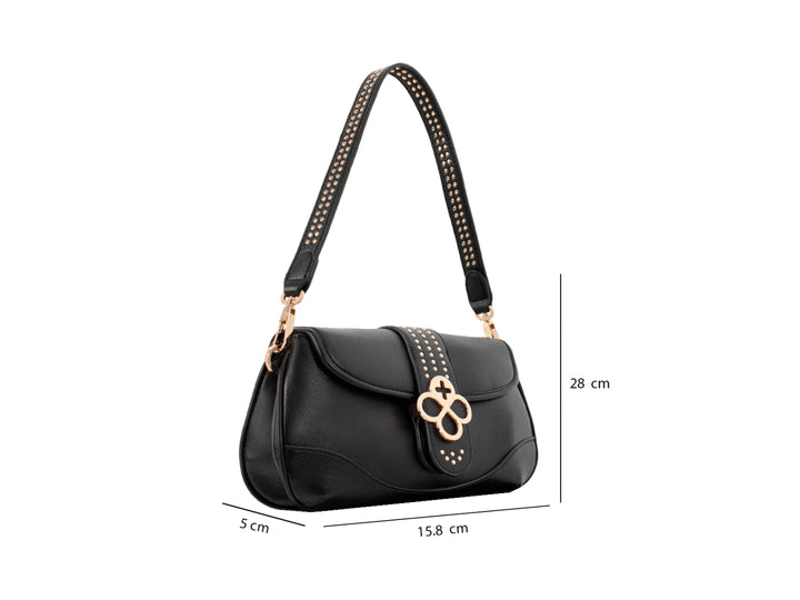 Bolsa de hombro color negro de Jaime Ibiza con herrajes dorados y correa con diseño.
