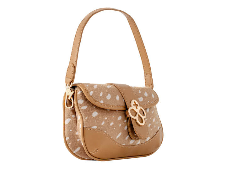Bolsa Jaime Ibiza color miel con estampado de ciervo y herrajes dorados.