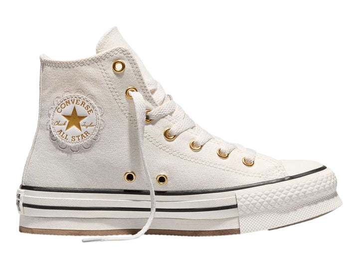 Tenis Converse Chuck Taylor All Star blancos de bota alta con suela de plataforma para junior.