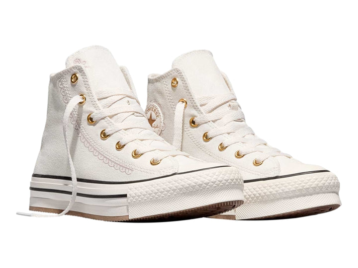 Tenis Converse Chuck Taylor All Star blancos de bota alta con suela de plataforma para junior.