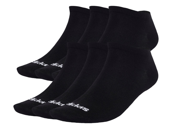 Paquete de 6 pares de calcetines cortos Adidas en color negro con logotipo blanco.
