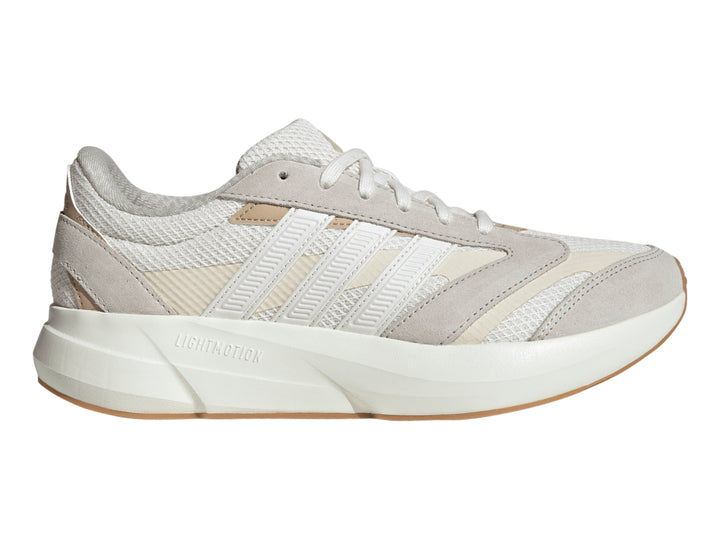 Tenis Adidas Lightshift 2.0 color blanco con detalles beige y suela blanca.