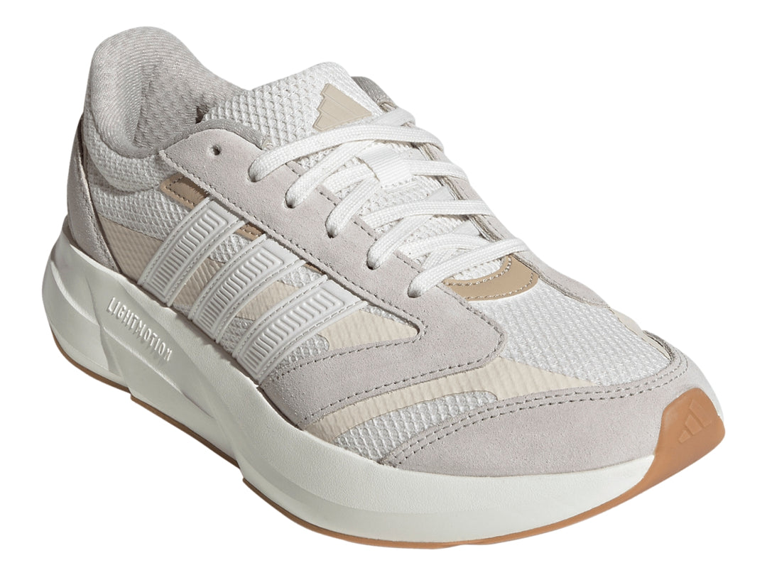Tenis Adidas Lightshift 2.0 color blanco con detalles beige y suela blanca.