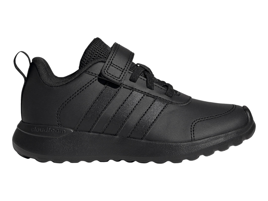 Tenis Adidas VL Move EL C color negro con correa y cordones sobre fondo blanco.