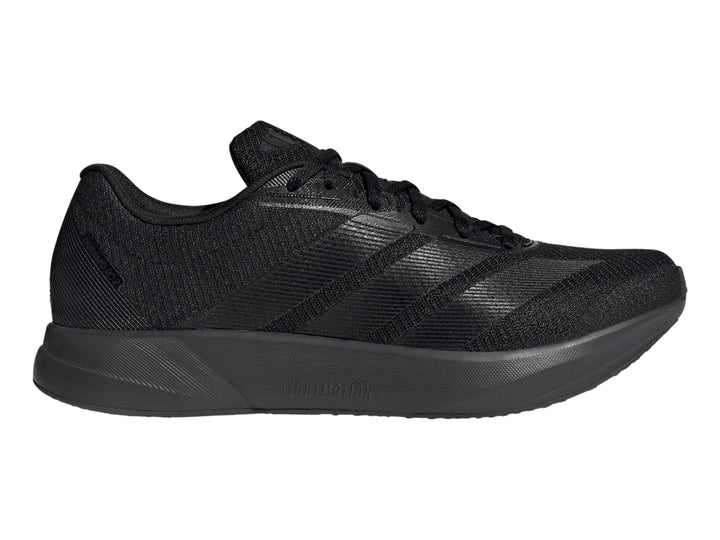 Tenis deportivos Adidas Duramo RC2 en color negro, vista lateral sobre fondo blanco.