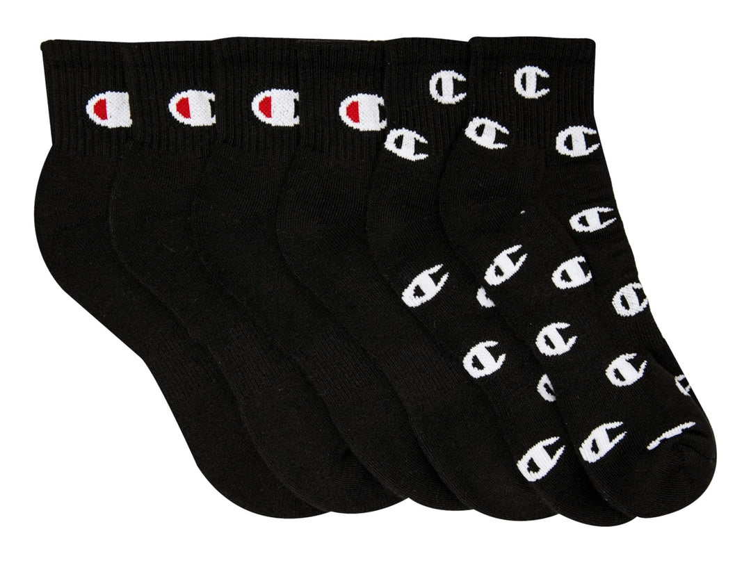 Paquete de 6 calcetas de tobillo color negro con logos blancos de Champion