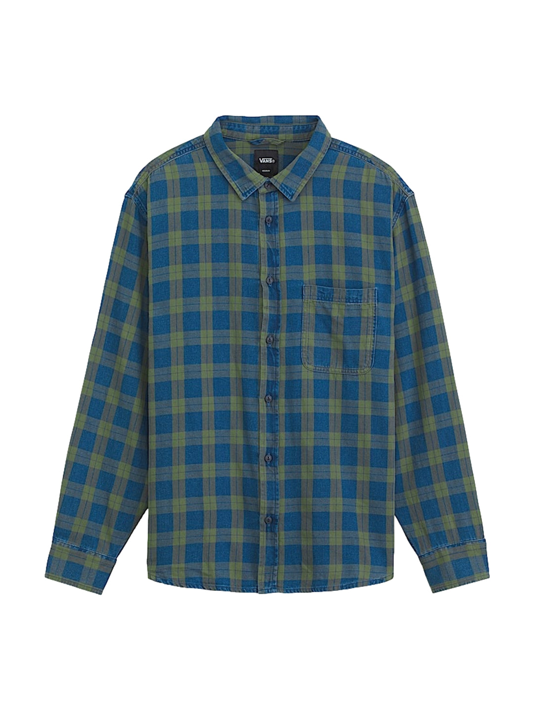 Camisa VANS de manga larga con diseño de cuadros en tonos azul y verde.