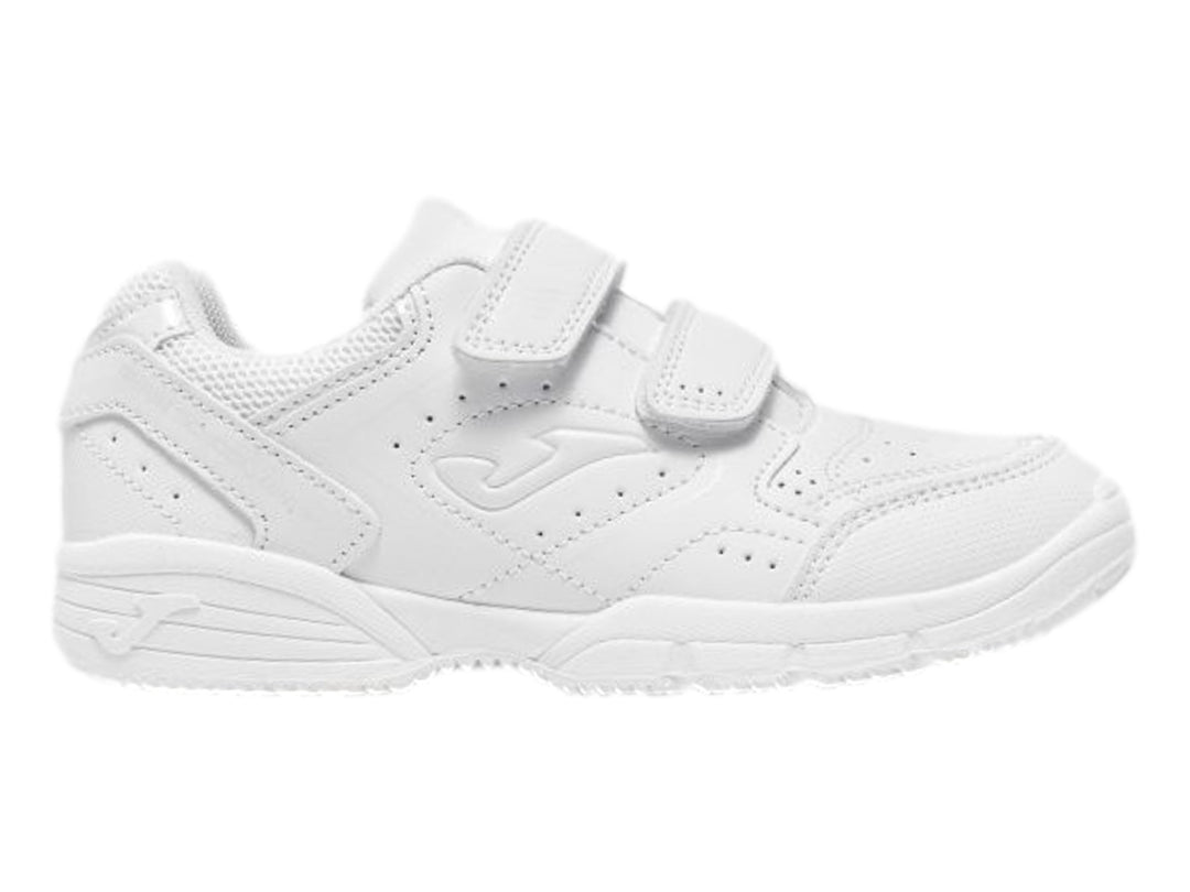 Tenis deportivos Joma color blanco para niños con cierre de velcro.
