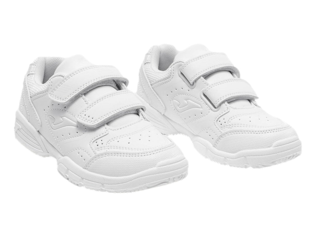Tenis deportivos Joma color blanco para niños con cierre de velcro.