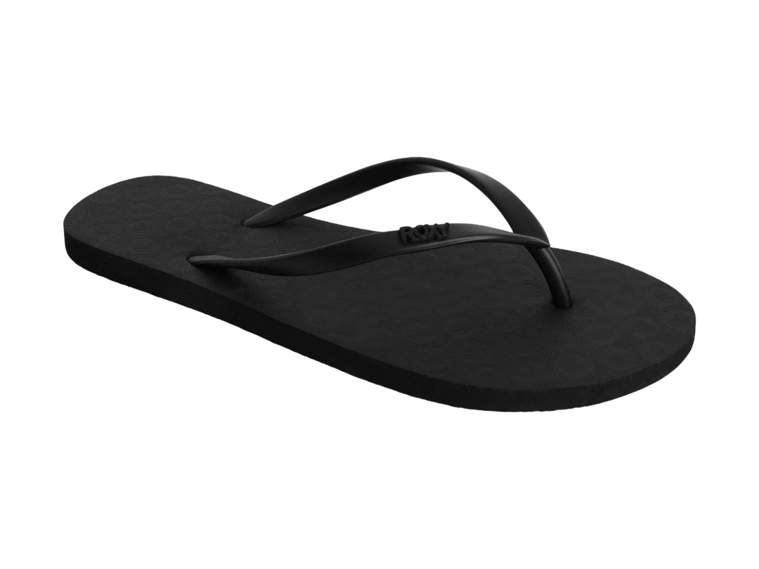 Sandalia de dedo color negro marca Roxy con suela texturizada.