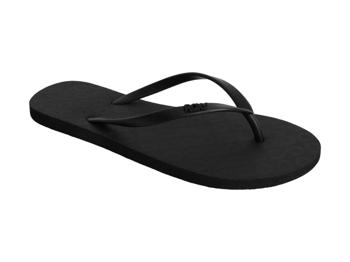 Sandalia de dedo color negro marca Roxy con suela texturizada.