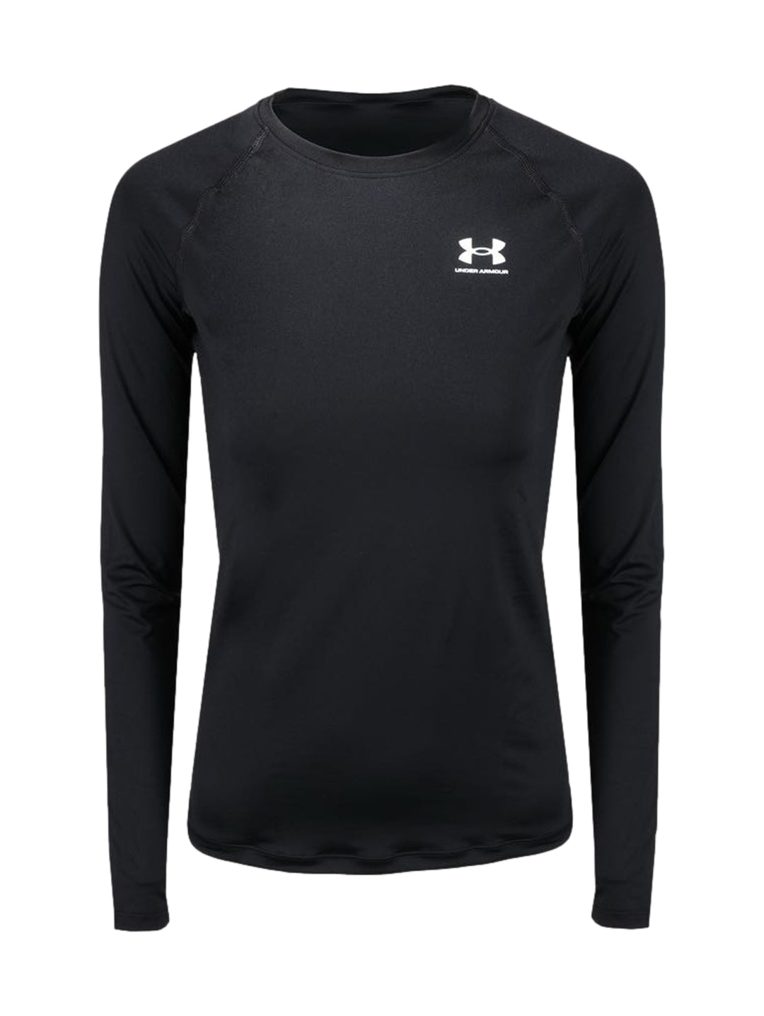 Mujer vistiendo playera deportiva negra de manga larga Under Armour HeatGear.