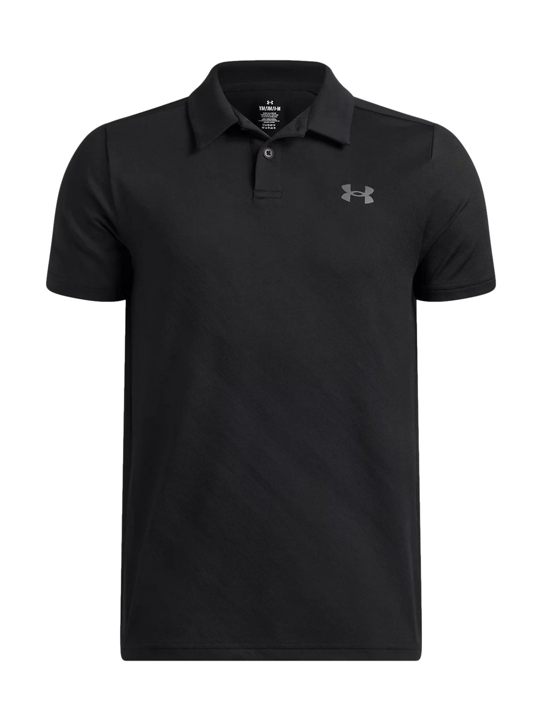 Playera polo Under Armour de color negro con cuello y logo en el pecho.
