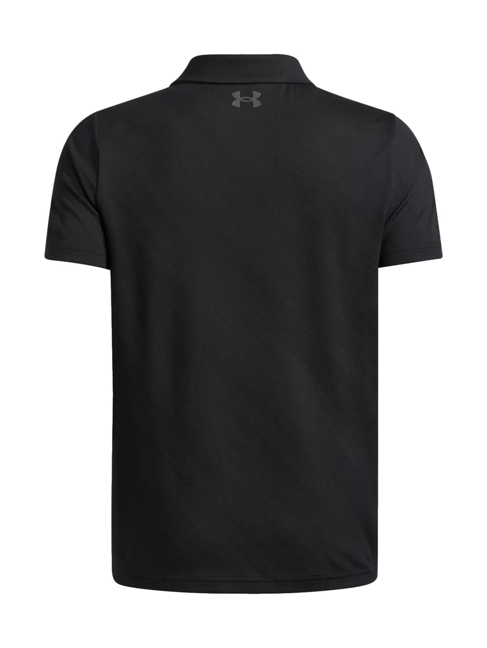 Playera polo Under Armour de color negro con cuello y logo en el pecho.