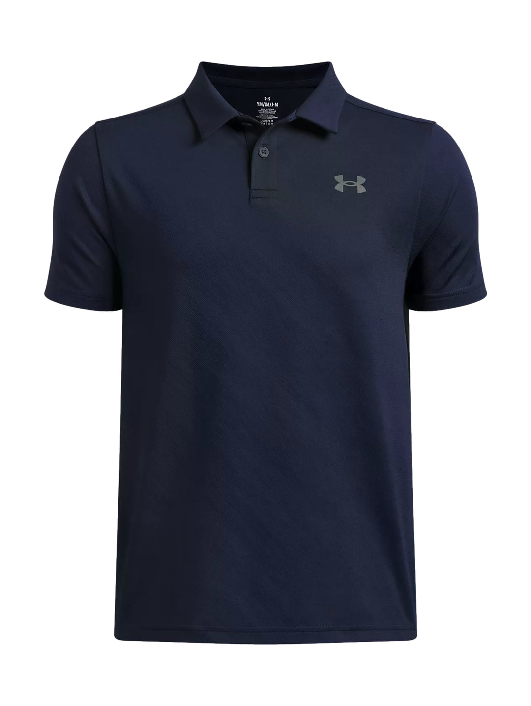 Playera polo Under Armour color azul marino con logotipo gris en el pecho.