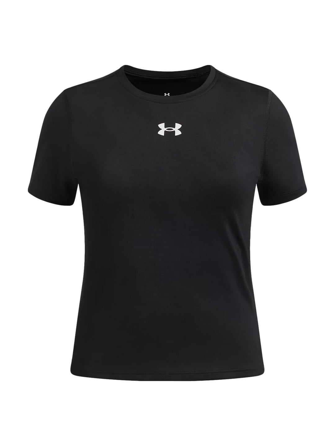 Niña vistiendo playera deportiva Under Armour de color negro con logo blanco en el pecho.