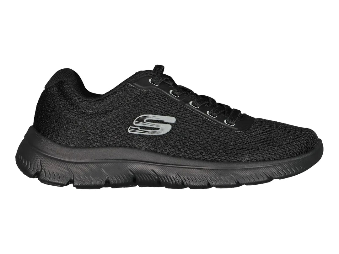 Tenis deportivos Skechers Summits color negro con tejido de malla y suela cómoda.