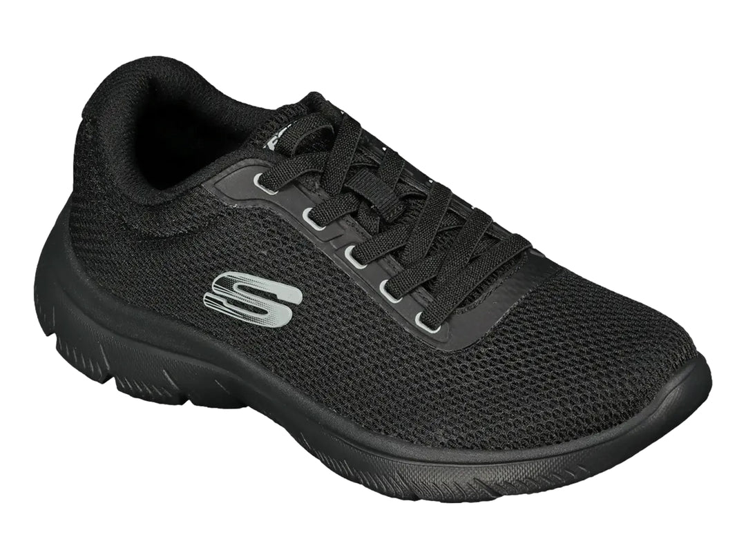 Tenis deportivos Skechers Summits color negro con tejido de malla y suela cómoda.
