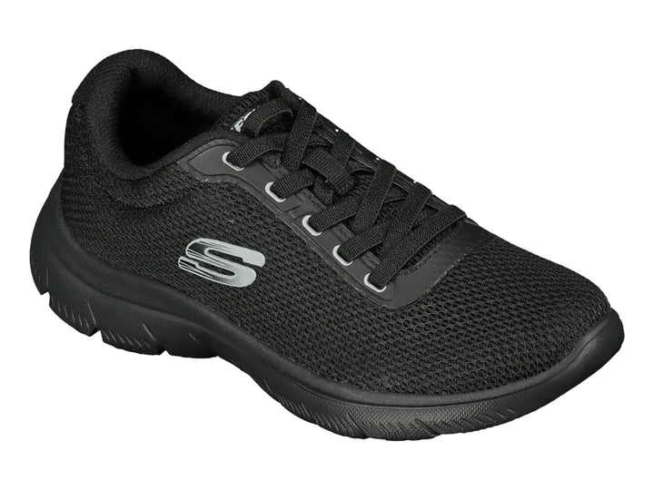 Tenis deportivos Skechers Summits color negro con tejido de malla y suela cómoda.