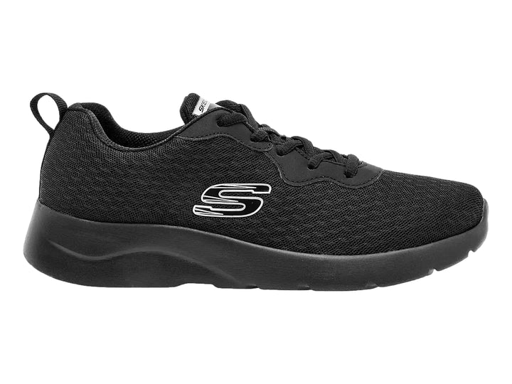 Tenis deportivos Skechers Dynamight 2.0 en color negro con suela gruesa y tejido de malla.