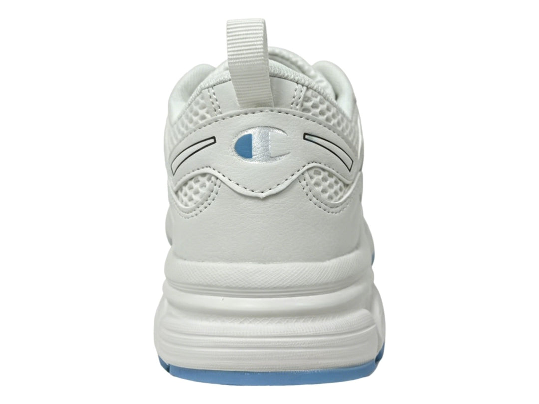 Tenis Champion Libranta color blanco con detalles en azul y suela robusta sobre fondo blanco.