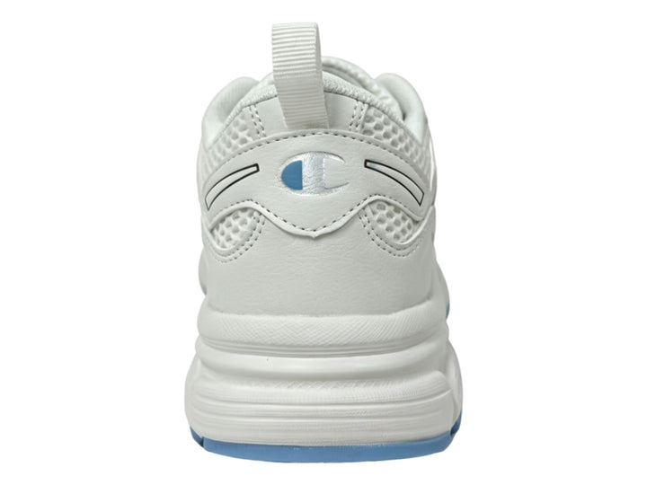 Tenis Champion Libranta color blanco con detalles en azul y suela robusta sobre fondo blanco.