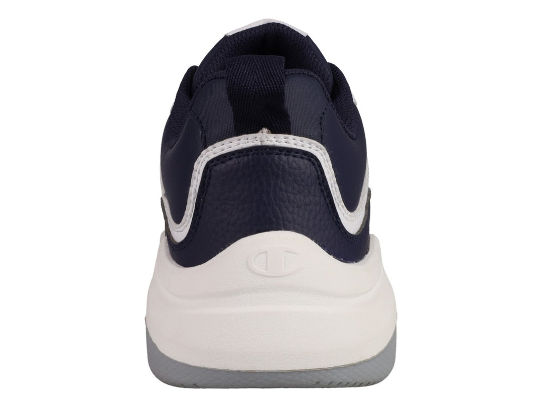 Tenis Champion Hyper V3 Next en color blanco con detalles en azul marino y suela blanca y gris.