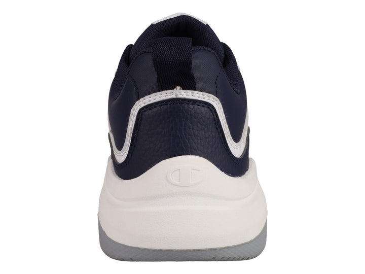 Tenis Champion Hyper V3 Next en color blanco con detalles en azul marino y suela blanca y gris.