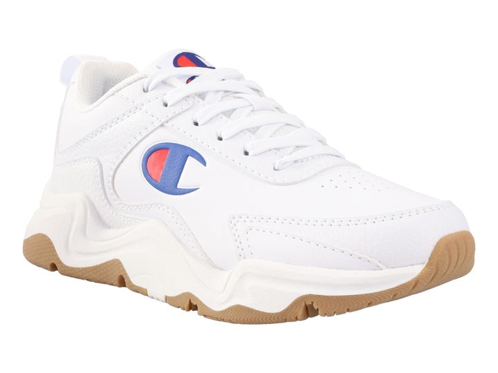 Tenis Champion Hyper V3 Next en color blanco con suela color goma y logotipo lateral en rojo y azul.