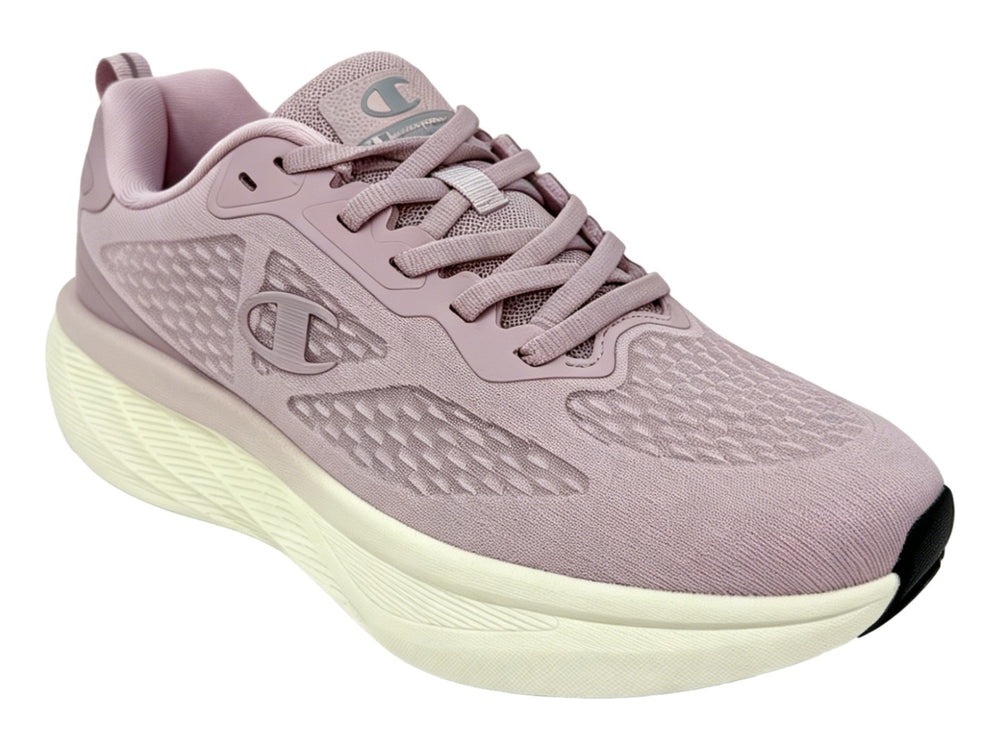 Tenis Champion Cross Strap Mega Platform en color rosa claro con suela blanca gruesa