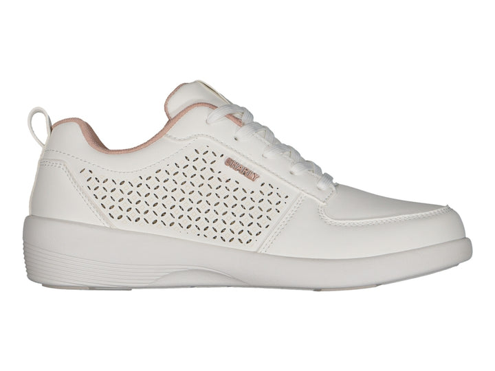 Tenis deportivos Charly color blanco con detalles en rosa y laterales perforados