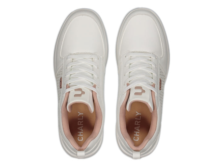 Tenis deportivos Charly color blanco con detalles en rosa y laterales perforados