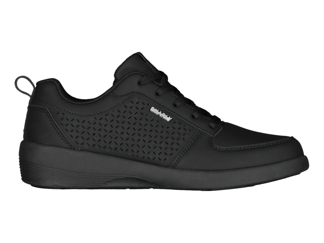 Tenis deportivos Charly color negro total con detalles perforados en los laterales y suela mate.