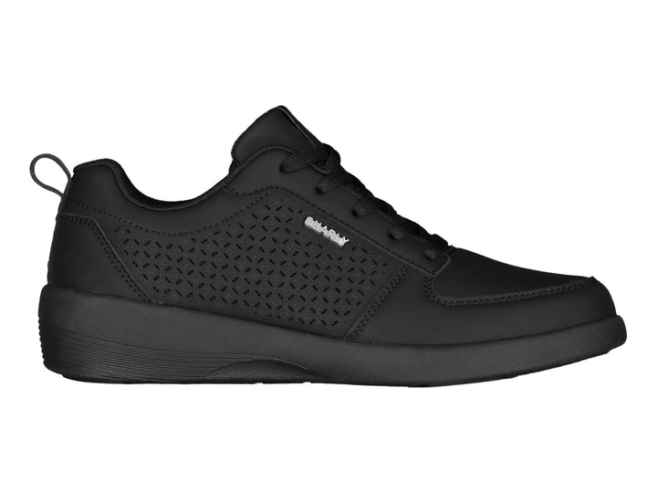 Tenis deportivos Charly color negro total con detalles perforados en los laterales y suela mate.