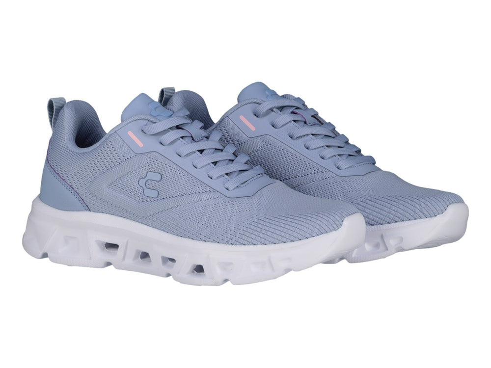 Tenis Charly Light Sport en color azul con suela blanca gruesa y detalles en rosa.