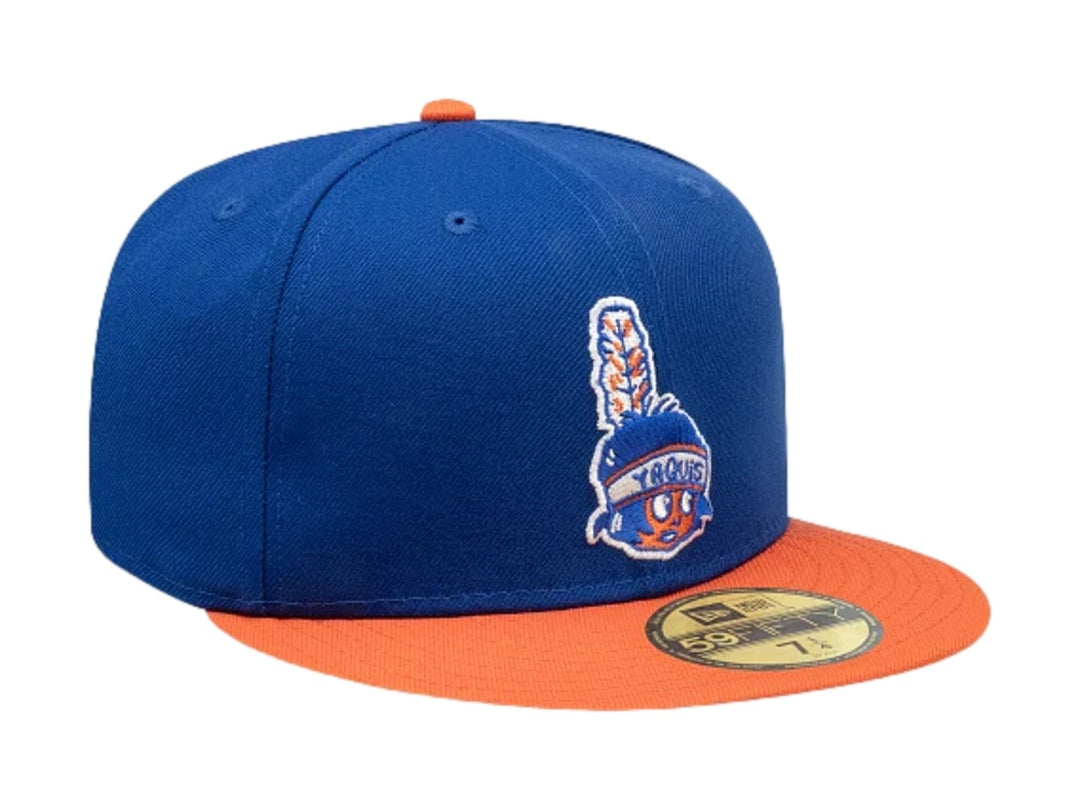 Gorra New Era 59FIFTY color azul con visera naranja y logo bordado de Yaquis en el frente.