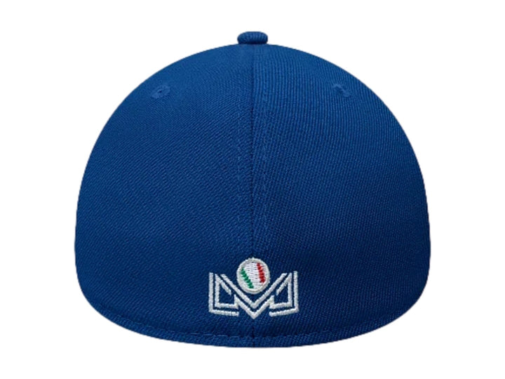 Gorra de béisbol New Era color azul con logotipo blanco bordado al frente y visera curva.
