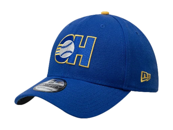 Gorra de béisbol New Era color azul con logotipo bordado en el frente y visera curva.