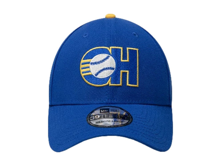 Gorra de béisbol New Era color azul con logotipo bordado en el frente y visera curva.