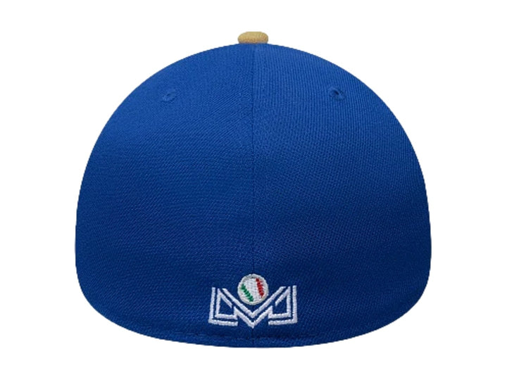 Gorra de béisbol New Era color azul con logotipo bordado en el frente y visera curva.