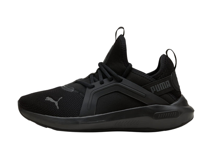 Tenis PUMA Softride Enzo 5 en color negro total, con malla transpirable y suela deportiva.