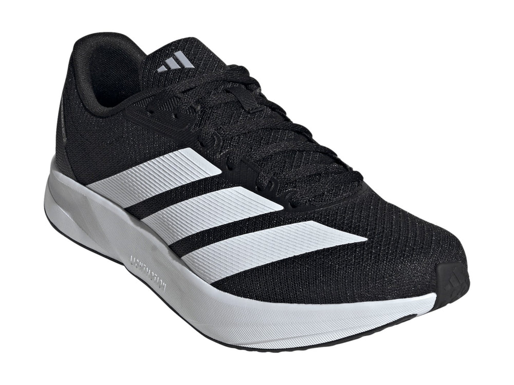 Tenis Adidas Duramo RC2 en color negro con tres franjas blancas laterales y suela blanca Lightmotion.