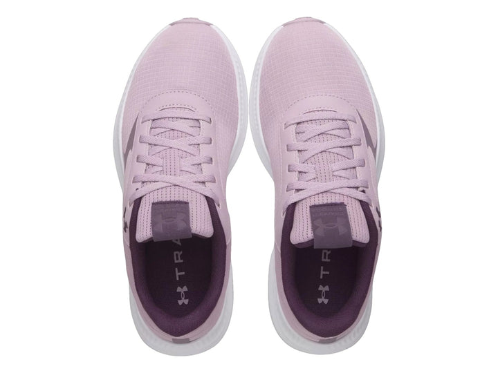 Tenis Under Armour Aurora 3 en color rosa malva con suela blanca y detalles en morado