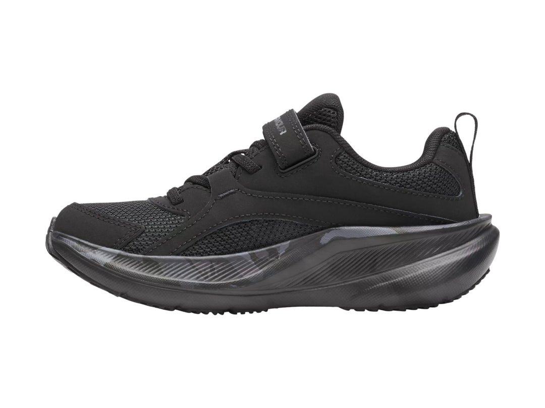 Tenis Under Armour BPS Assert 11 en color negro con detalles en antracita y cierre de velcro.