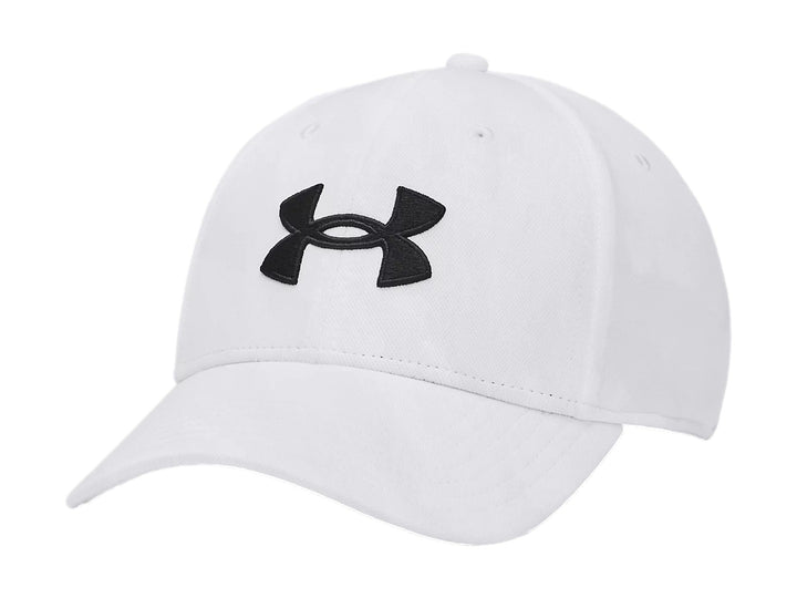 Gorra Under Armour de color blanco con logotipo negro bordado en el frente y visera curva.