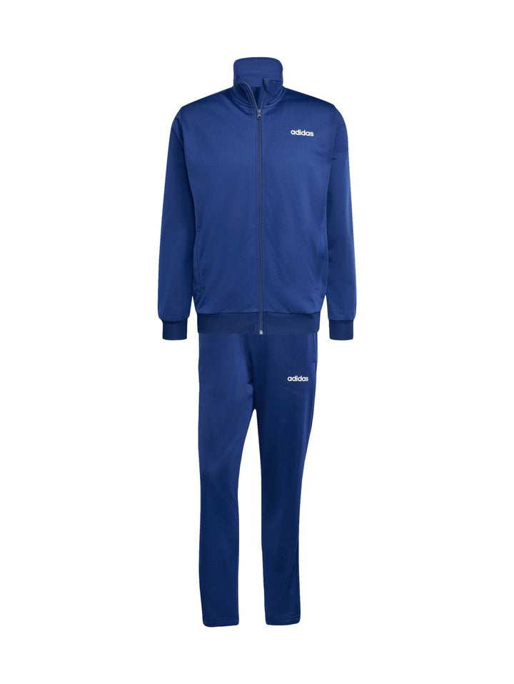 Conjunto deportivo Adidas azul compuesto por chaqueta con cierre y pantalón largo para hombre.