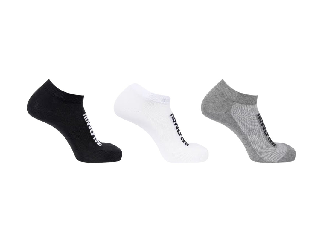 Paquete de tres calcetas Salomon Everyday Lite Low en colores negro, blanco y gris.